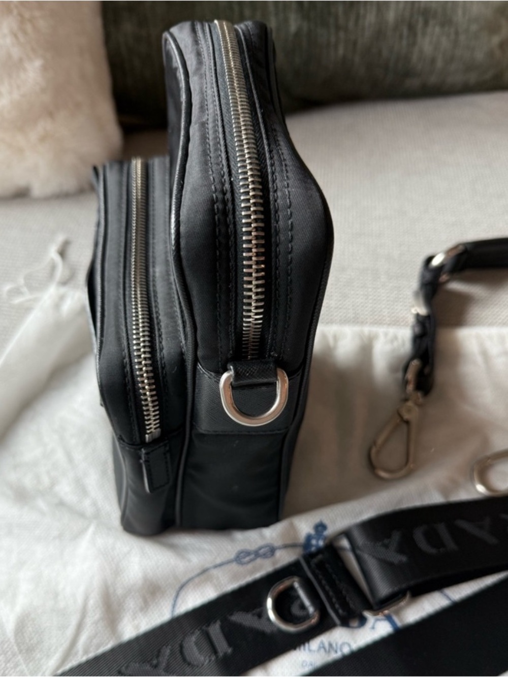 Prada Tessuto Black Crossbody Messenger Bag + Leather Shoulder Strap & Pouch - Picture 9 of 11